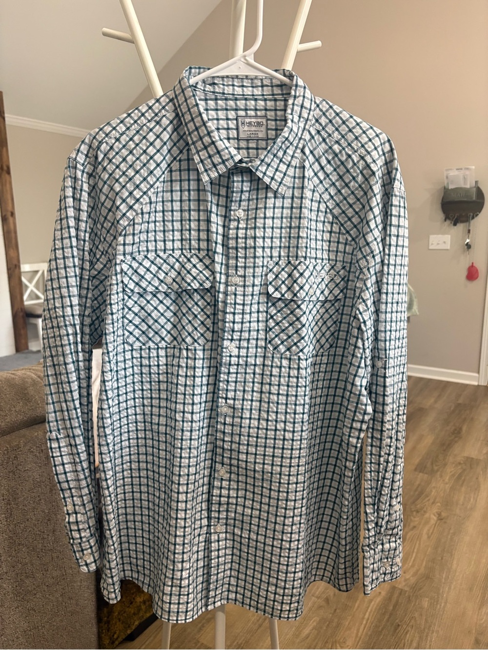 Men's heybo  Button-Down Shirt — Teal Grid
